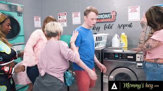 MOMMY'S BOY - Bored MILF Dee Williams & Her Besties REVERSE GANGBANG Ginger Boy In Public Laundromat