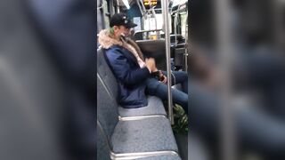 Jerking off in public on city bus with cumshot